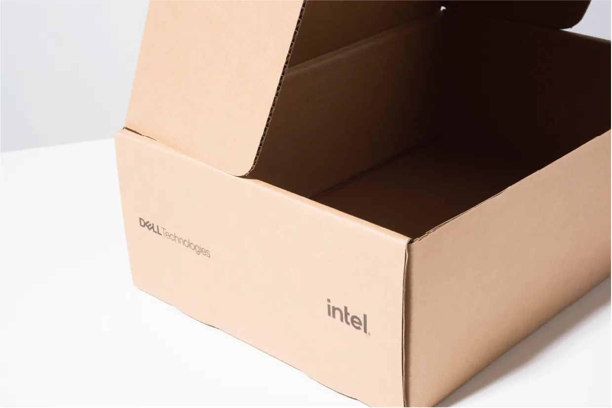 The kraft mailer open and empty, logo on the front panel